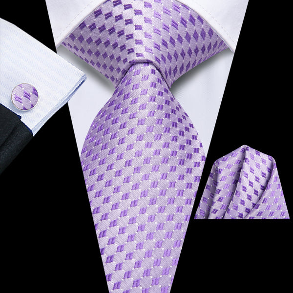 Plum Geometric Men's Necktie Hanky Cufflinks Set