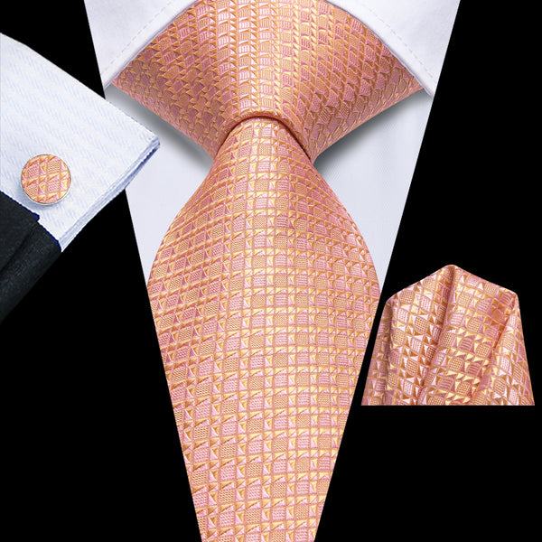 Orange Geometric Men's Necktie Hanky Cufflinks Set