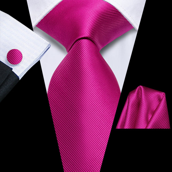 DeepPink Solid Men's Necktie Hanky Cufflinks Set