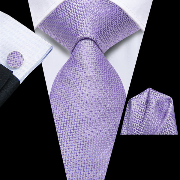 Orchid Geometric Men's Necktie Hanky Cufflinks Set