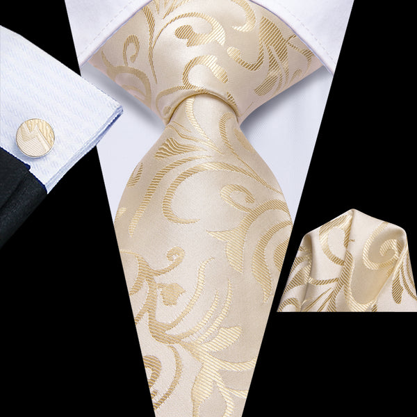 Ties2you Floral Tie LightGoldenrodYellow Leaves Silk Children's Necktie Pocket Square Set
