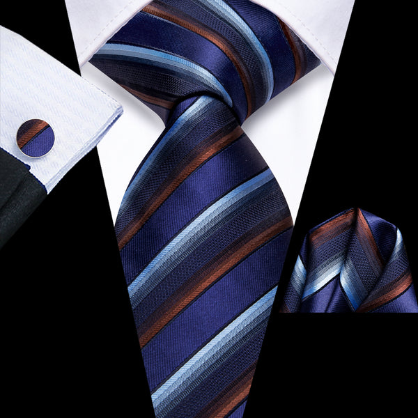 Ties2you Blue Red Striped Silk Men's Necktie Pocket Square Cufflinks Set