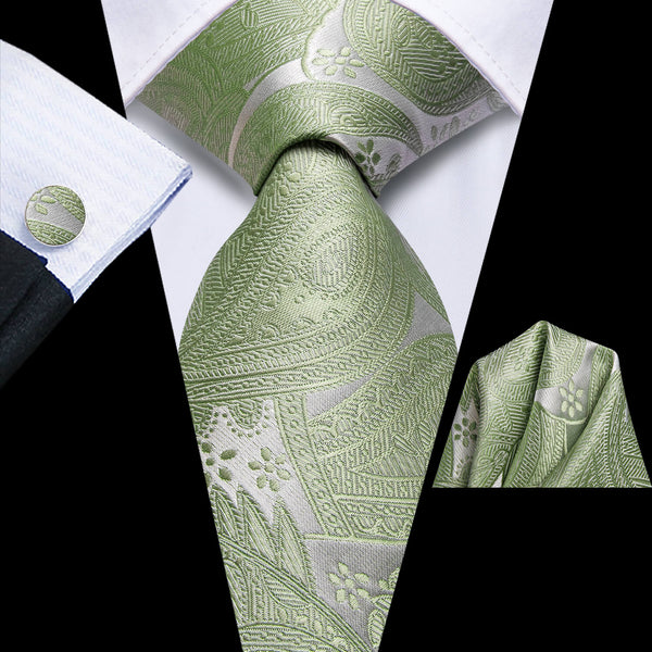 Sage Green Grey Jacquard Weaving Men's Necktie 