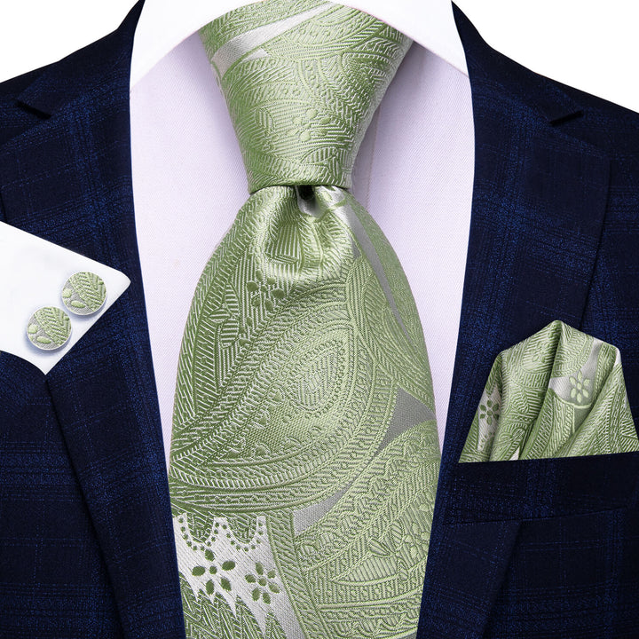 Sage Green Grey Jacquard Weaving mens silk tie