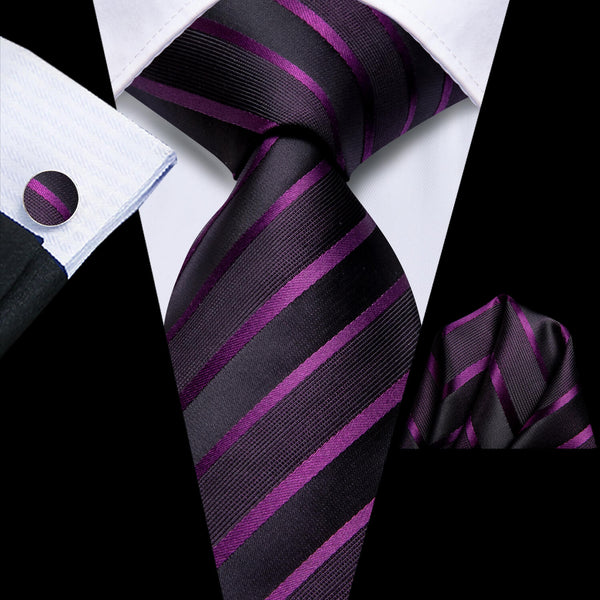 Black Tie New Silk Purple Black Striped woven Tie