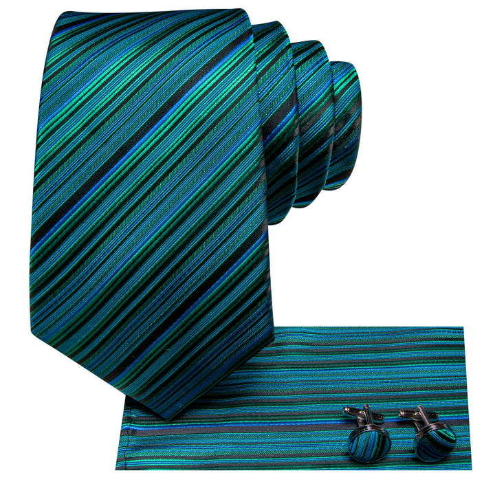 Striped Tie Black Green Blue Silk Men's Tie