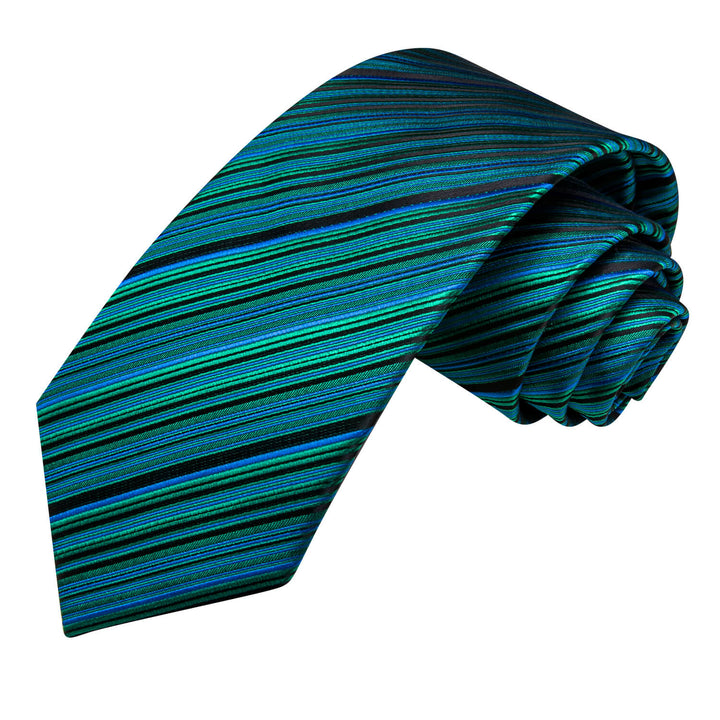 Striped Tie Black Green Blue Silk Men's Tie