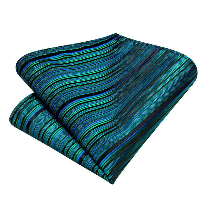 Striped Tie Black Green Blue Silk Men's Tie