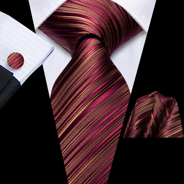 Striped Tie Burgundy Gold Silk Men's Tie
