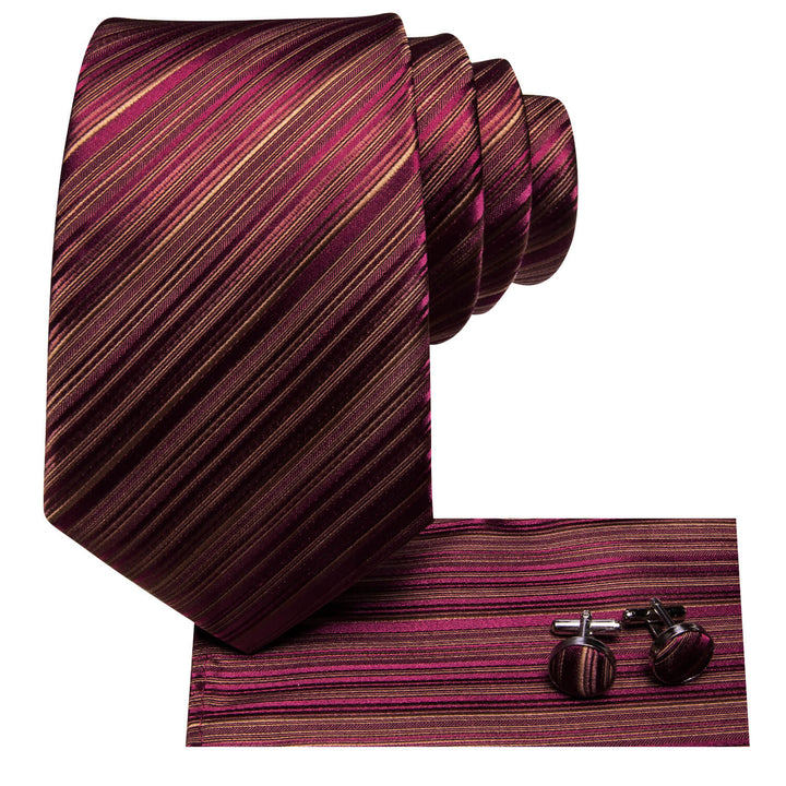 Striped Tie Burgundy Gold Silk Men's Tie