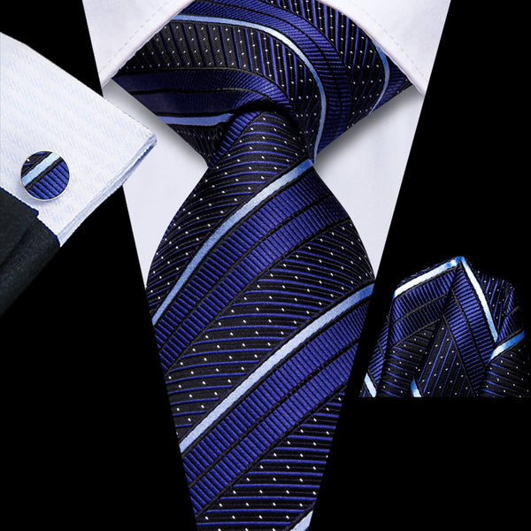  Striped Tie Navy Blue White Silk Men's Tie