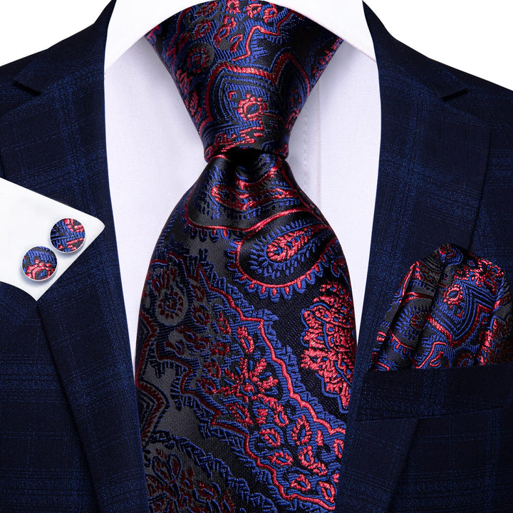  Floral Tie Black Red Blue White Silk Men's Necktie