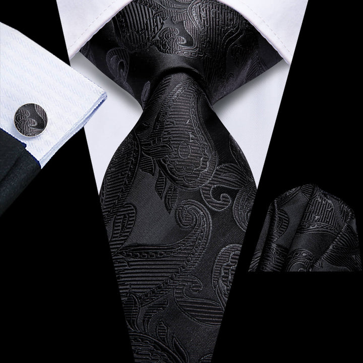 Black Tie Jacquard Paisley Silk Men's Necktie 