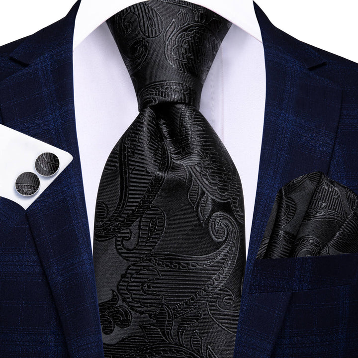 Black Tie Jacquard Paisley Silk Men's Necktie 
