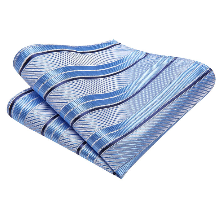 Striped Tie Light Blue Silk Men's Tie Pocket Square Cufflinks Set