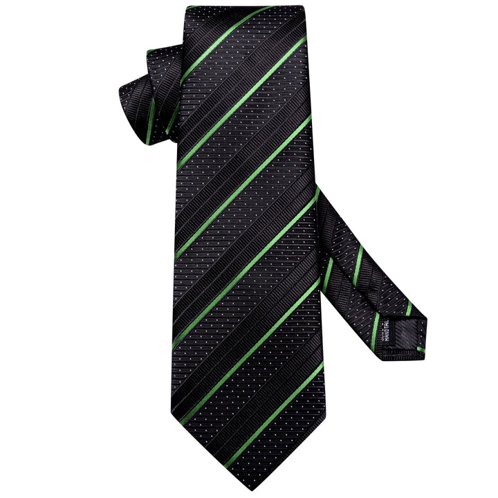 black light green striped white polka dot mens silk necktie handkerchief cufflinks set for office business