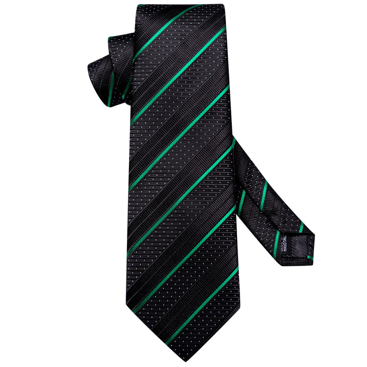 Black Emerald Green striped mens silk business office formal ties handkerchief cufflinks set for suit dress