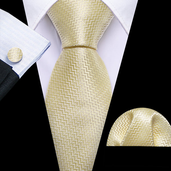 Ties2you Extra Long Tie Cream Yellow Novelty Woven Men's 63 Inches Silk Tie Pocket Square Cufflinks Set