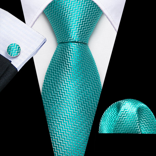 Ties2you Extra Long Tie Aqua Blue Novelty Woven Men's 63 Inches Tie Pocket Square Cufflinks Set