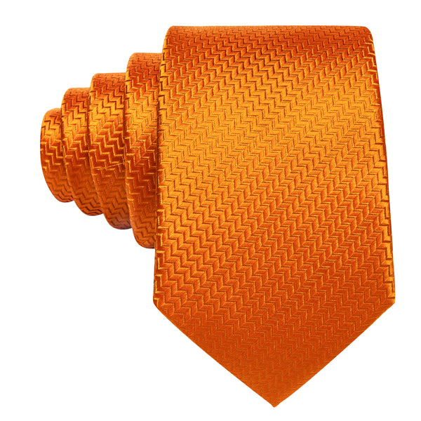 Orange Novelty Woven Men's 63 Inches Extra Length Tie Pocket Square Cufflinks Set