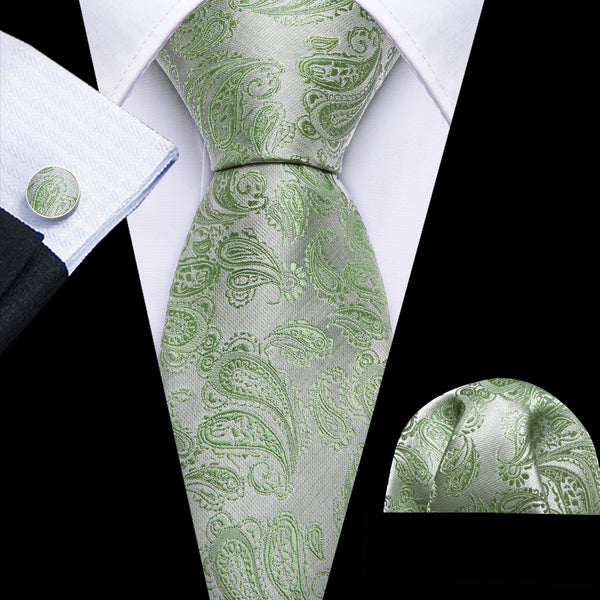 Ties2you Extra Long Tie Avocado Green Paisley Men's 63 Inches Tie Pocket Square Cufflinks Set