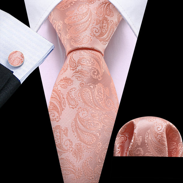 Pink Paisley Men's 63 Inches Extra Length Tie Handkerchief Cufflinks Set