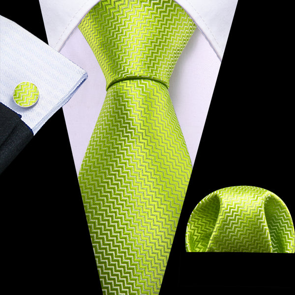Yellow Green Novelty Men's 63 Inches Extra Length Tie Handkerchief Cufflinks Set