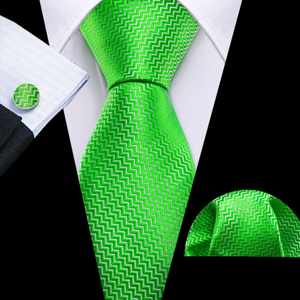 Light Green Novelty Men's 63 Inches Extra Length Tie Handkerchief Cufflinks Set