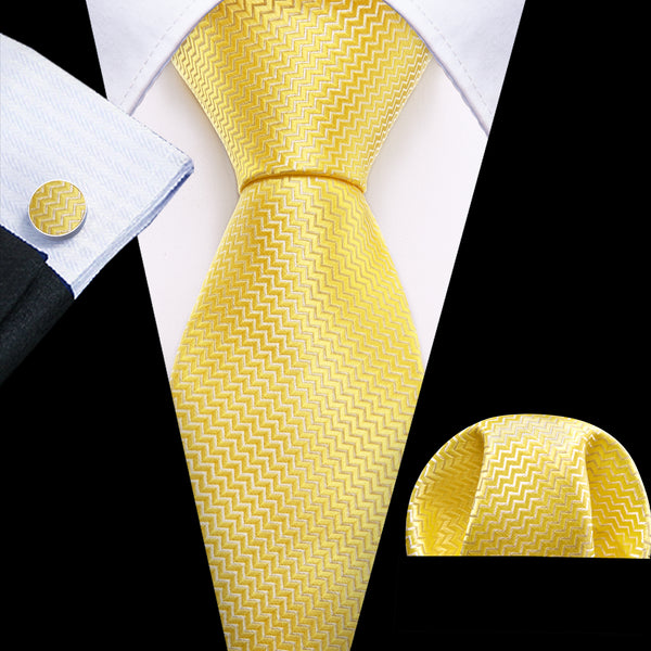Baby Yellow Novelty Men's 63 Inches Extra Length Tie Handkerchief Cufflinks Set
