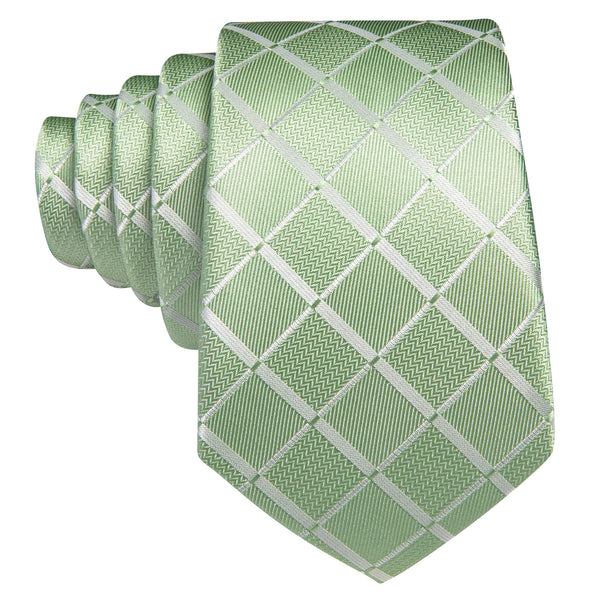 Ties2you Extra Long Necktie 63 Inches Sage Green Plaid Tie Pocket Square Cufflinks Set