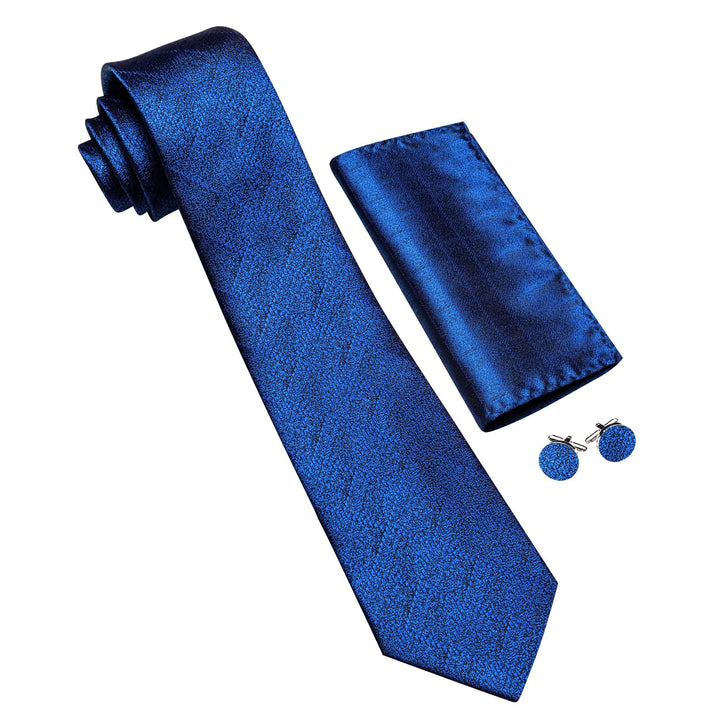 Extra Long Tie Cobalt Blue Plaid 63 Inch Silk Mens Tie Pocket Square Cufflinks Set