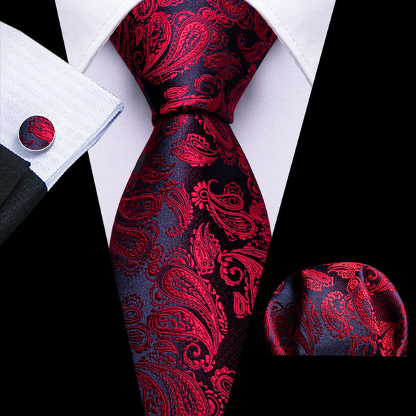 fashion wedding silk mens blue red paisley tie handkerchief cufflinks set for suit top