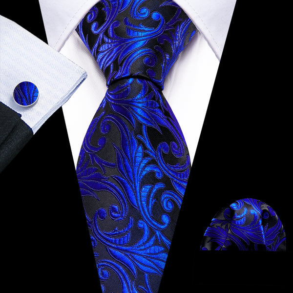 New Ties2you Royal Blue Paisley Silk Tie Pocket Square Cufflinks Set