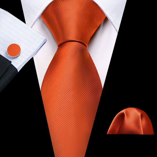 Ties2you Solid Tie Burnt Orange Silk Tie Pocket Square Cufflinks Set