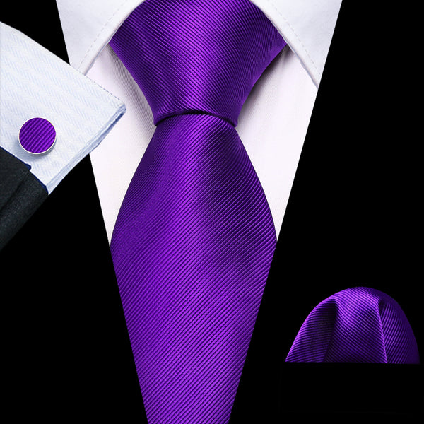 New Ties2you Hyacinth Solid Silk Tie Pocket Square Cufflinks Set