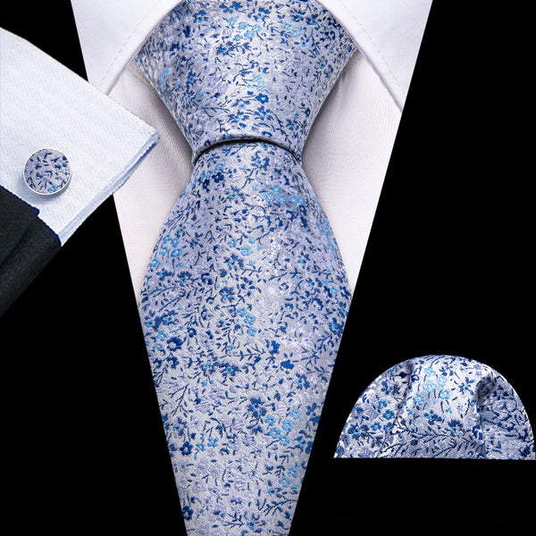 Ties2you Sky Blue Floral Necktie Mens Silk Party Suit Tie Pocket Square Cufflinks Set