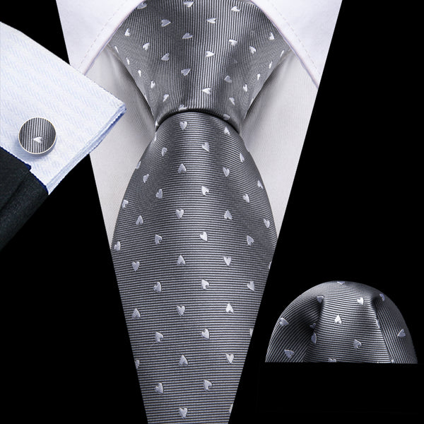 Grey Novelty Men's Necktie Pocket Square Cufflinks Set