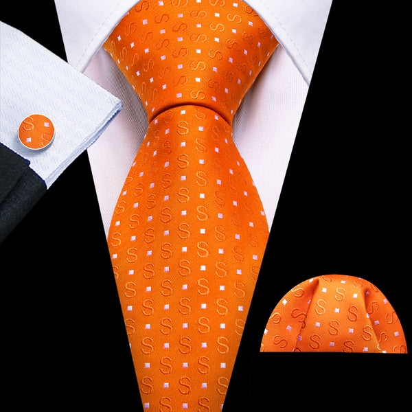 Ties2you Orange Tie Plaid Novelty Tie Pocket Square Cufflinks Set