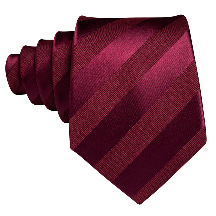 Burgundy Tie Striped Men's Silk Necktie Pocket Square Cufflinks Set for Suit Tie