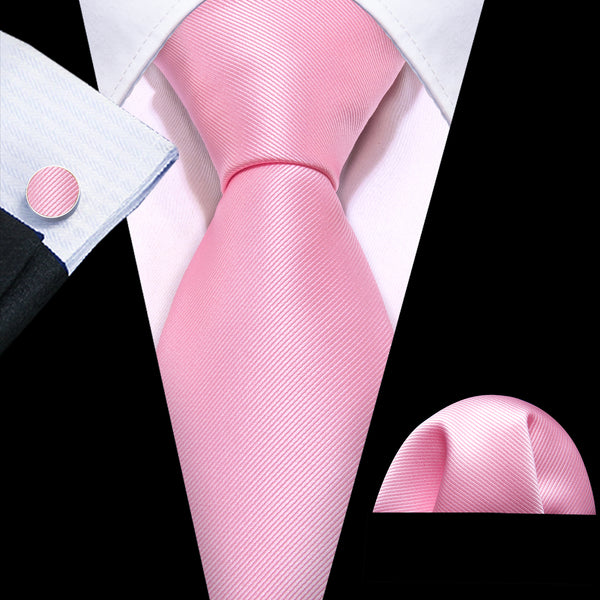 Baby Pink Solid Men's Necktie Pocket Square Cufflinks Set