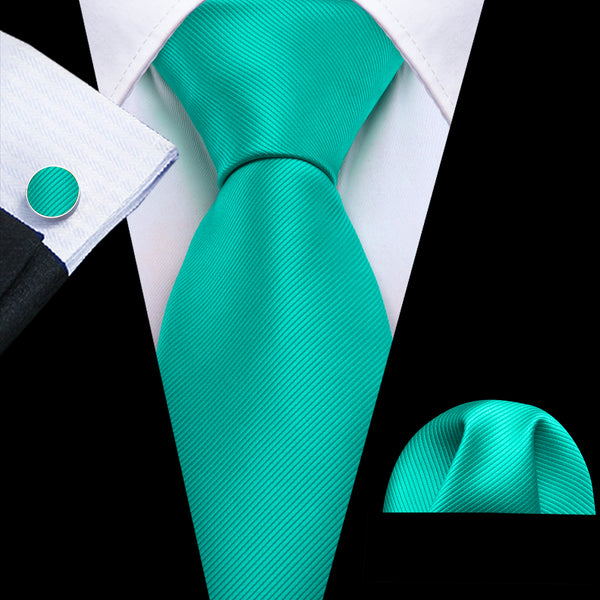 Aqua Solid Silk Men's Necktie Handkerchief Cufflinks Set