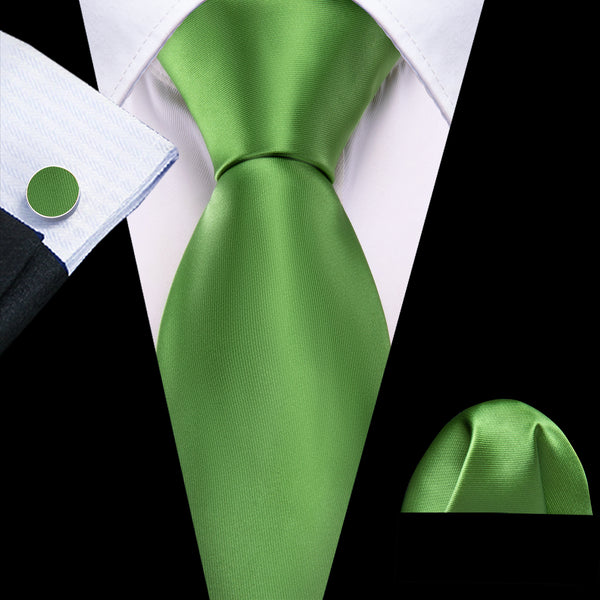Grass Green Solid Silk Tie Pocket Square Cufflinks Set