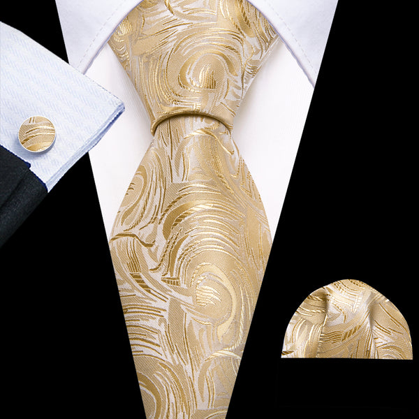 Champagne Golden White Novelty Men's Necktie Hanky Cufflinks Set