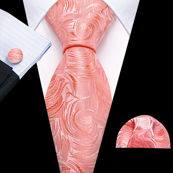 Shrimp Pink Novelty Men's Necktie Hanky Cufflinks Set