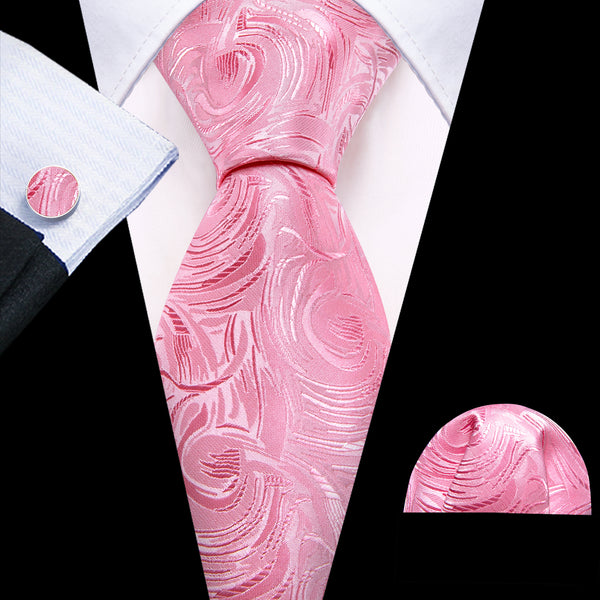 Baby Pink Novelty Men's Necktie Hanky Cufflinks Set