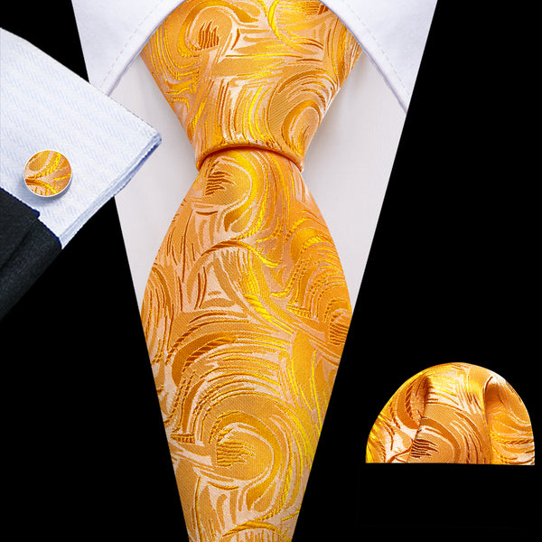 Gold Beige Novelty Men's Necktie Hanky Cufflinks Set