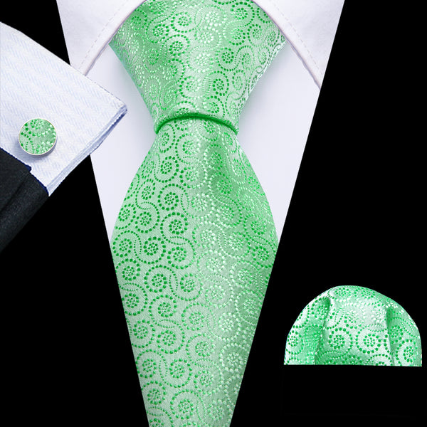 Turquoise Green Polka Dot Men's Necktie Hanky Cufflinks Set