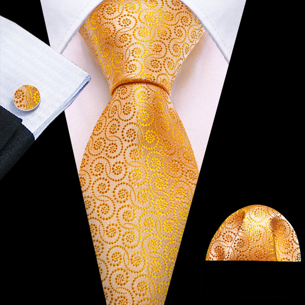Gold Polka Dot Men's Necktie Hanky Cufflinks Set