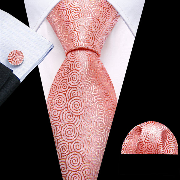 Shrimp Pink Novelty Circle Men's Necktie Hanky Cufflinks Set