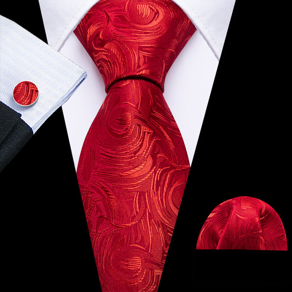 Red Novelty Men's Necktie Hanky Cufflinks Set